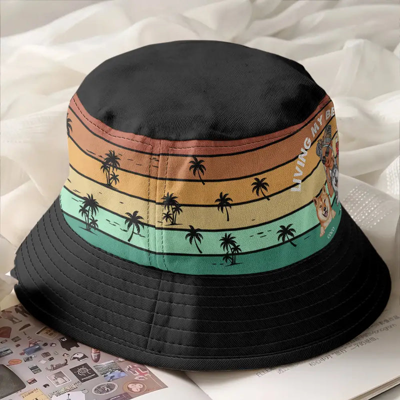 Gift For Women, Dog Mom, Summer, Happy - Living My Best Life - Personalized Bucket Hat