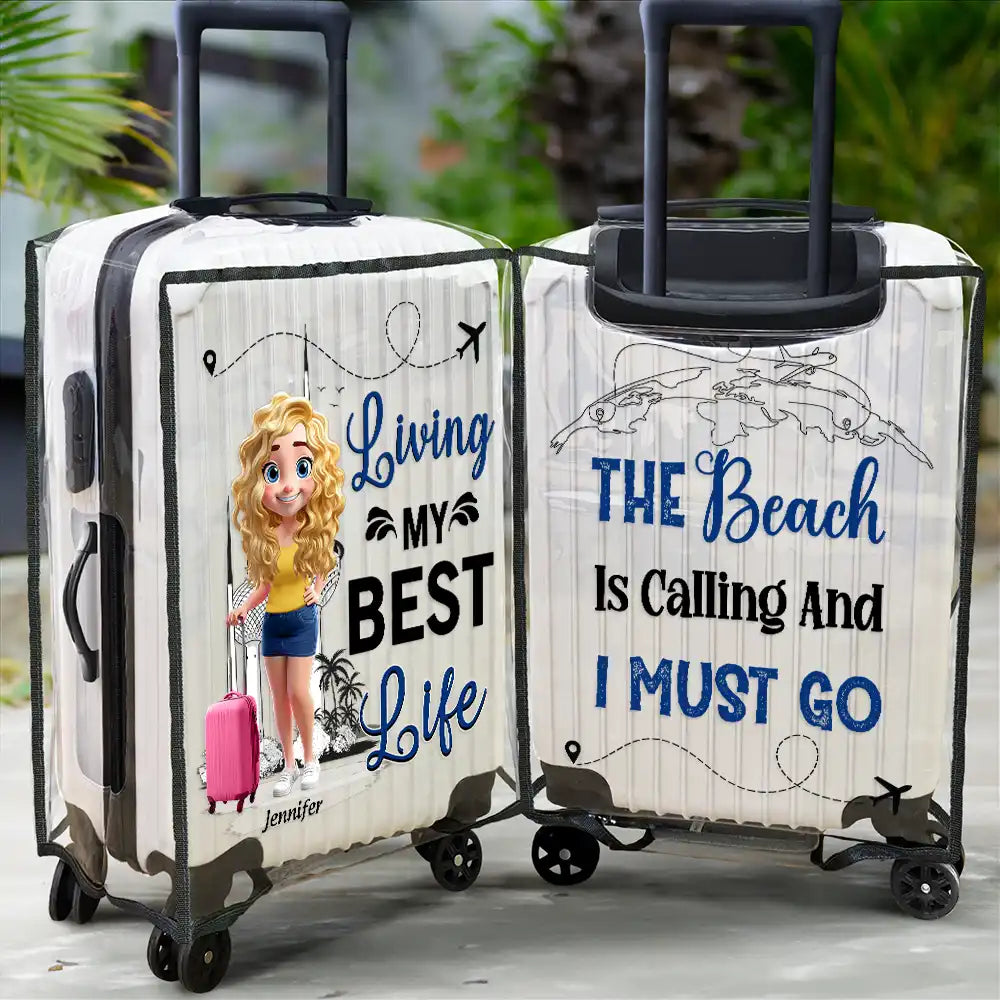 Gift For Women,Gift For Men,Summer,Travel,Happy - Living My Best Life 3D Effect - Personalized Clear Luggage Cover