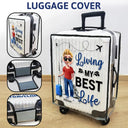 Gift For Women,Gift For Men,Summer,Travel,Happy - Living My Best Life 3D Effect - Personalized Clear Luggage Cover