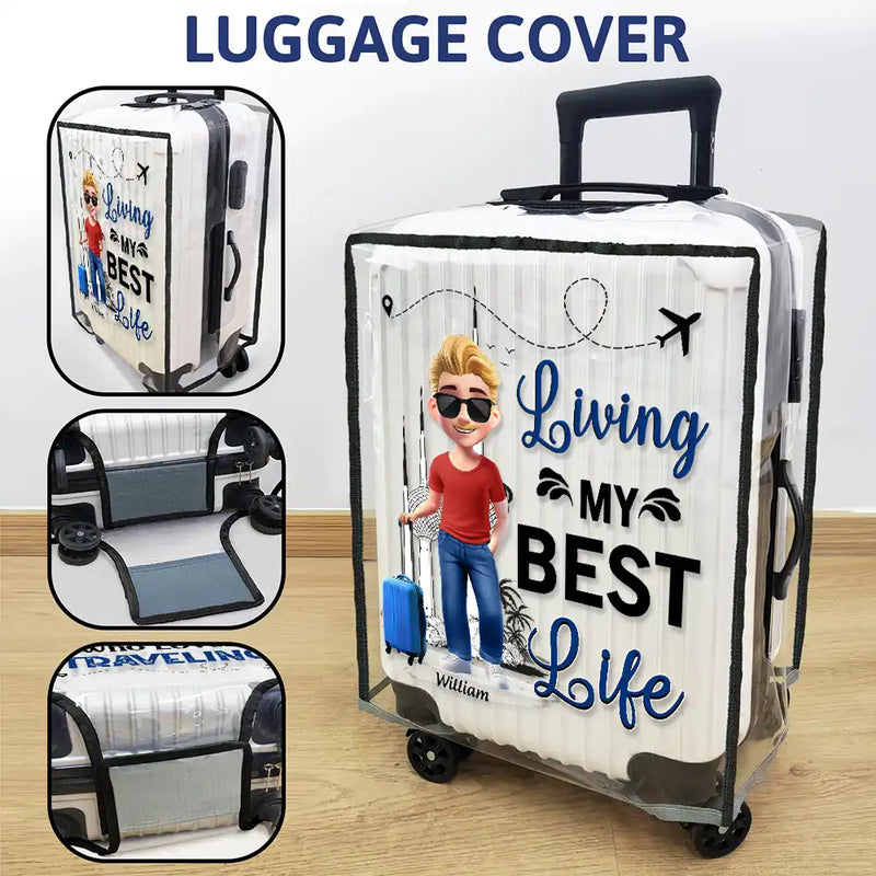 Gift For Women,Gift For Men,Summer,Travel,Happy - Living My Best Life 3D Effect - Personalized Clear Luggage Cover
