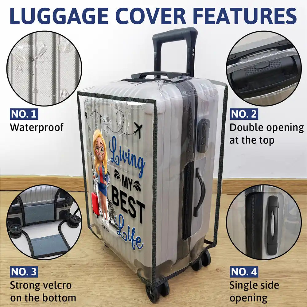 Gift For Women,Gift For Men,Summer,Travel,Happy - Living My Best Life 3D Effect - Personalized Clear Luggage Cover