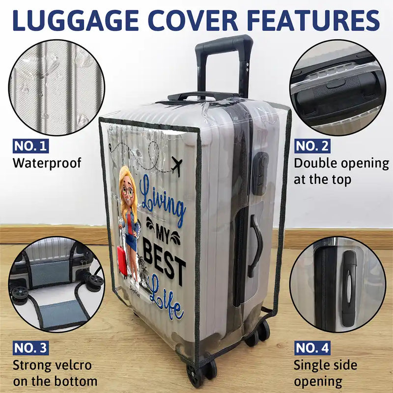 Gift For Women,Gift For Men,Summer,Travel,Happy - Living My Best Life 3D Effect - Personalized Clear Luggage Cover
