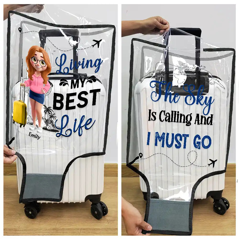 Gift For Women,Gift For Men,Summer,Travel,Happy - Living My Best Life 3D Effect - Personalized Clear Luggage Cover