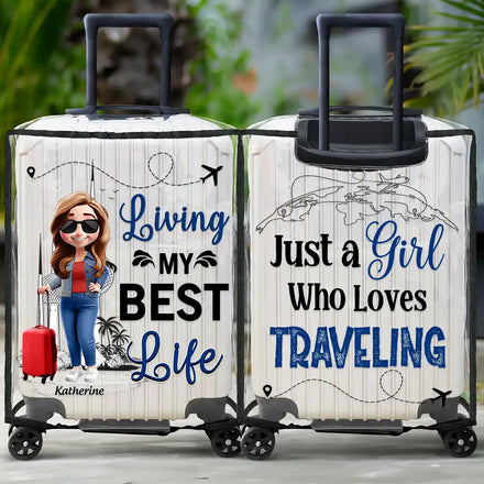 Housse de bagage transparente personnalisée « Living My Best Life » effet 3D