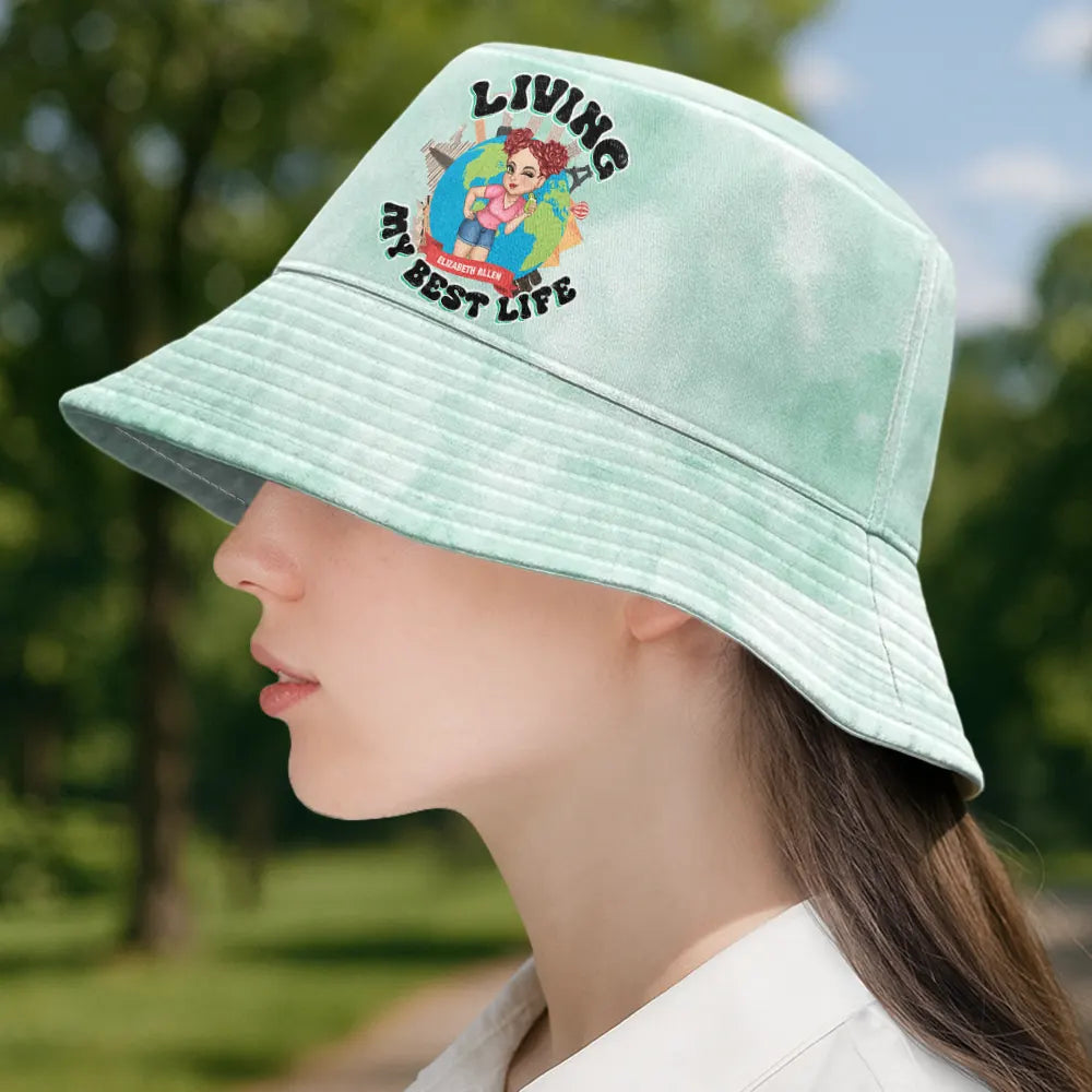 Gift For Women,Gift For Yourself,Travel,Happy,Summer - Living My Best Life Travel Lovers - Personalized Bucket Hat