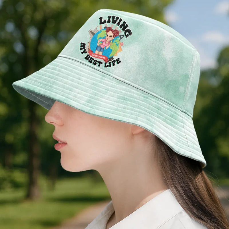 Gift For Women,Gift For Yourself,Travel,Happy,Summer - Living My Best Life Travel Lovers - Personalized Bucket Hat