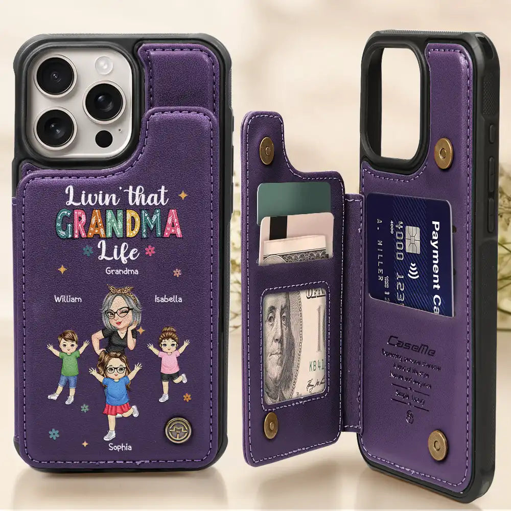 Gift For Grandma, Love, Gift For Mother - Living That Grandma Life - Personalized Leather Flip Wallet Phone Case