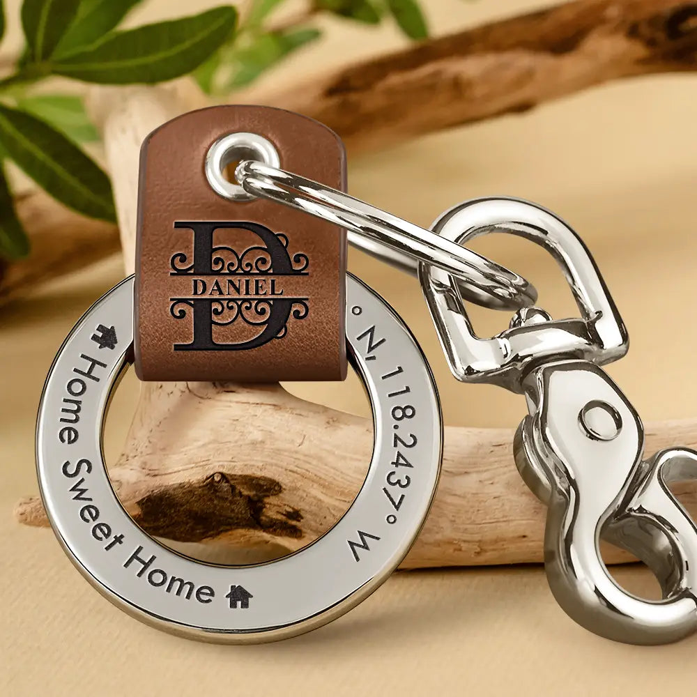 Gift For Yourself,Gift For Father,Gift For Mother,Gift For Brothers,Gift For Sisters,Gift For Son,Gift For Daughter,Family,Long Distance,Happy - Location Coordinates Always Come Home - Personalized Leather Coordinates Keychain