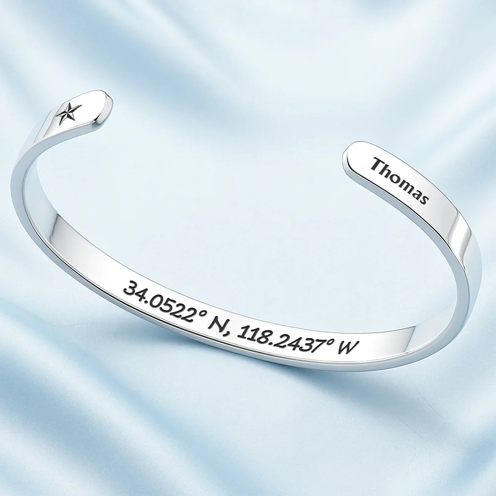 Gift For Yourself,Gift For Men,Gift For Women,Happy,Family - Location Coordinates I Own This Place - Personalized Bangle Bracelet Cuff