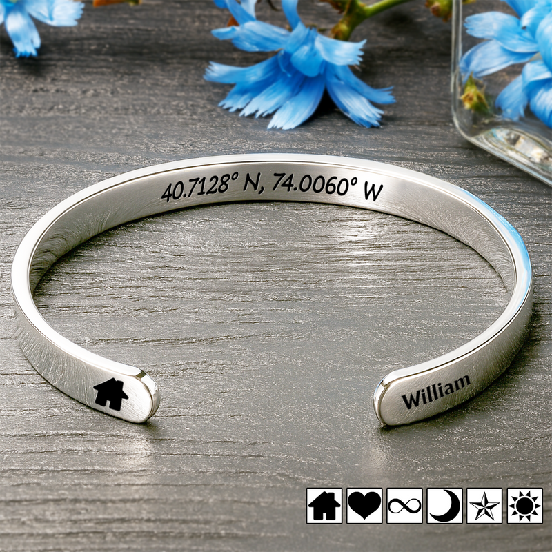 Gift For Yourself,Gift For Men,Gift For Women,Happy,Family - Location Coordinates I Own This Place - Personalized Bangle Bracelet Cuff