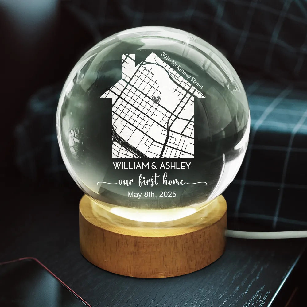 Love, Family - Location Map First Time Home - Personalized Crystal Globe Lamp
