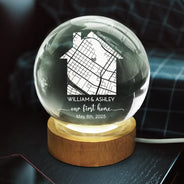 Love, Family - Location Map First Time Home - Personalized Crystal Globe Lamp
