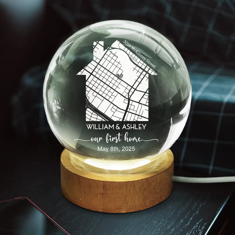 Love, Family - Location Map First Time Home - Personalized Crystal Globe Lamp