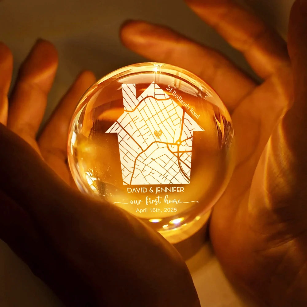 Love, Family - Location Map First Time Home - Personalized Crystal Globe Lamp