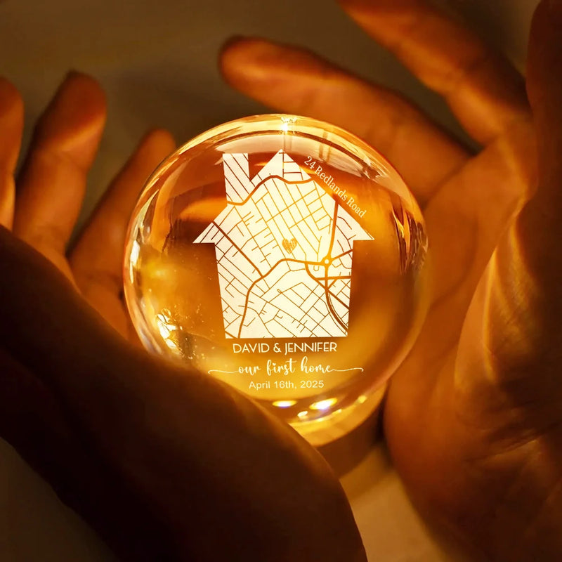 Love, Family - Location Map First Time Home - Personalized Crystal Globe Lamp