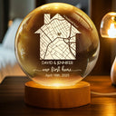 Love, Family - Location Map First Time Home - Personalized Crystal Globe Lamp