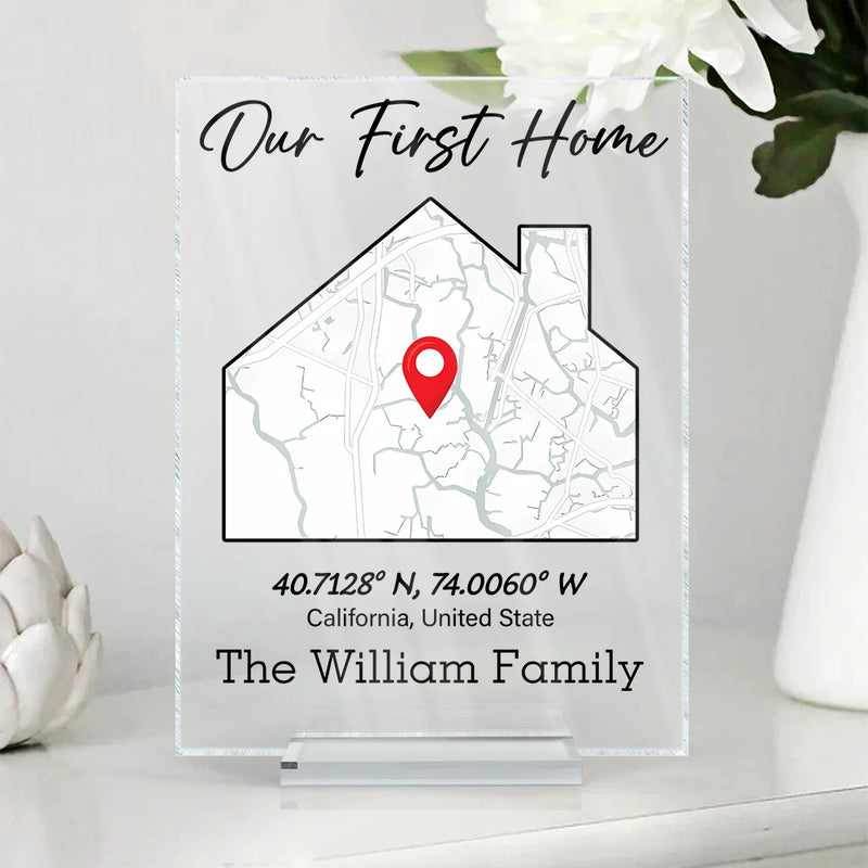 Family,Gift For Father,Gift For Mother,Gift For Son,Gift For Daughter,Love,Gift For Grandma,Gift For Grandpa - Location Map Location Coordinates Our First Home - Personalized Vertical Rectangle Acrylic Plaque