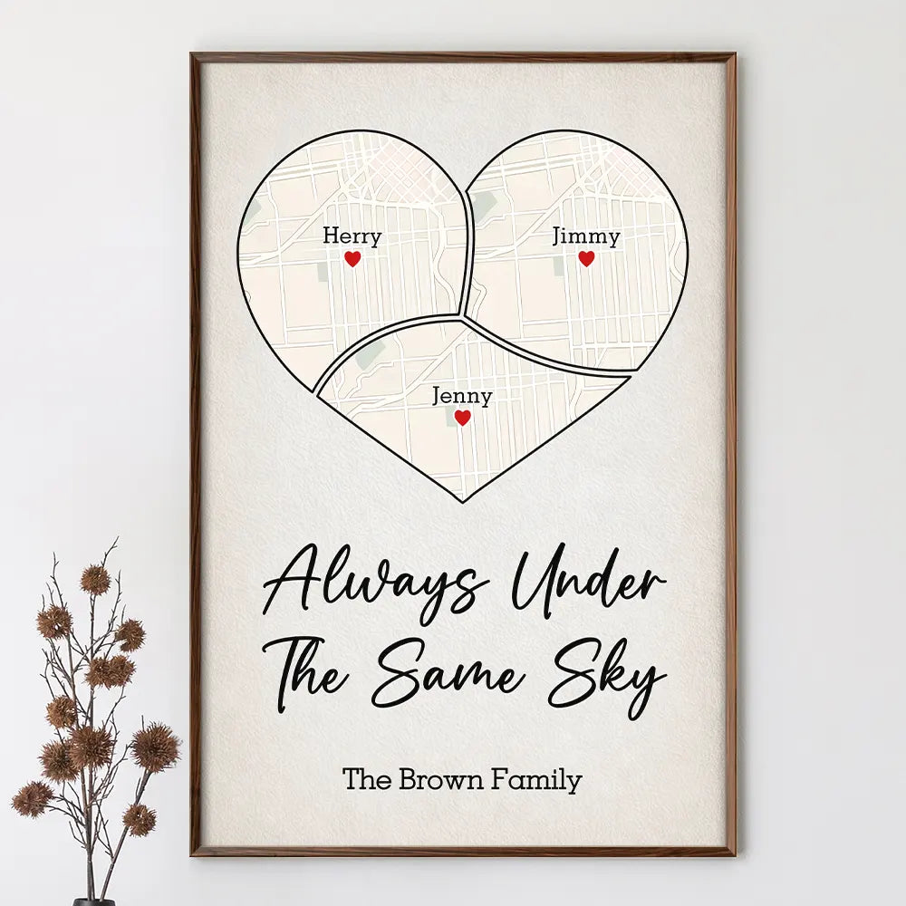 Family,Gift For Father,Gift For Mother,Gift For Son,Gift For Daughter,Long Distance,Love,Gift For Grandma,Gift For Grandpa - Location Map Miles Apart But Close At Heart - Personalized Poster