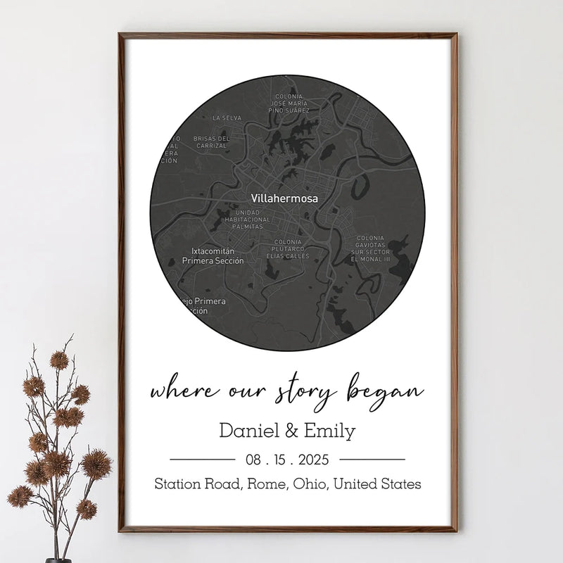 Wedding Anniversary,Gift For Couples,Gift For Husband,Gift For Wife,Happy - Location Map Wedding, Anniversary Gift For Couple, Where It All Began - Personalized Poster