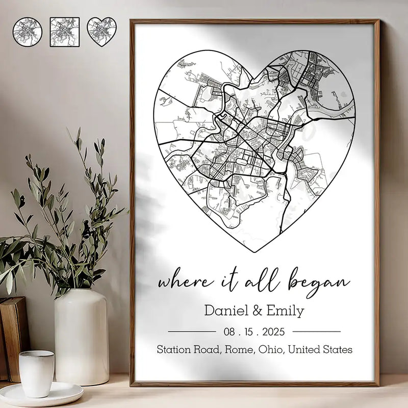 Wedding Anniversary,Gift For Couples,Gift For Husband,Gift For Wife,Happy - Location Map Wedding, Anniversary Gift For Couple, Where It All Began - Personalized Poster