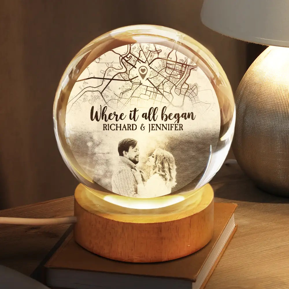 Gift For Couples,Gift For Husband,Gift For Wife,Gift For Boyfriend,Gift For Girlfriend,Love - Custom Photo Location Map Where It All Began - Personalized Crystal Globe Lamp