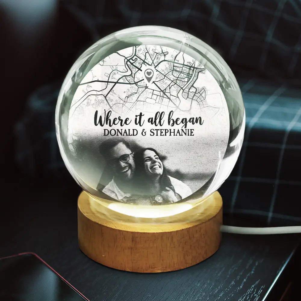 Gift For Couples,Gift For Husband,Gift For Wife,Gift For Boyfriend,Gift For Girlfriend,Love - Custom Photo Location Map Where It All Began - Personalized Crystal Globe Lamp