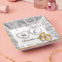 Gift For Couples, Gift For Husband, Gift For Wife, Happy - Locked Ring Dish Toile Pattern Couple - Personalized Ring Dish