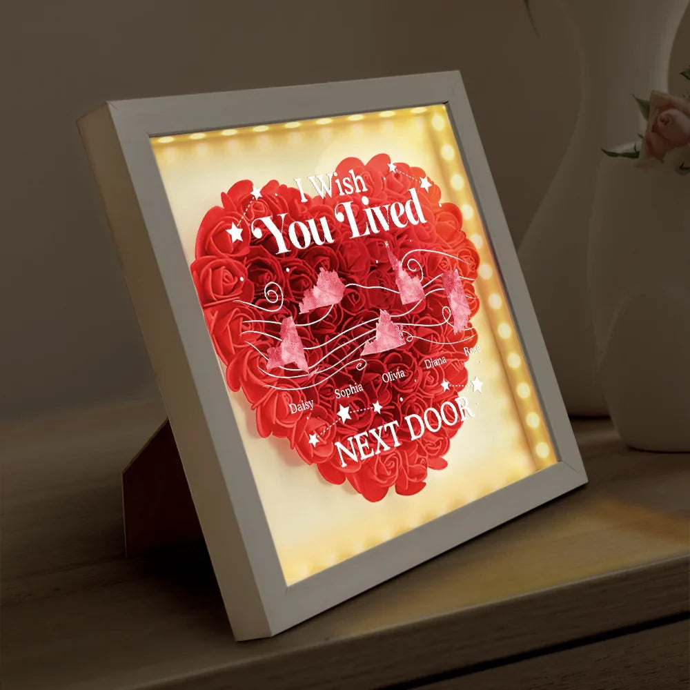 Long Distance,Gift For Mother,Mom,Children - Long Distance State The Miles Don't Matte - Personalized LED Light Flower Shadow Box