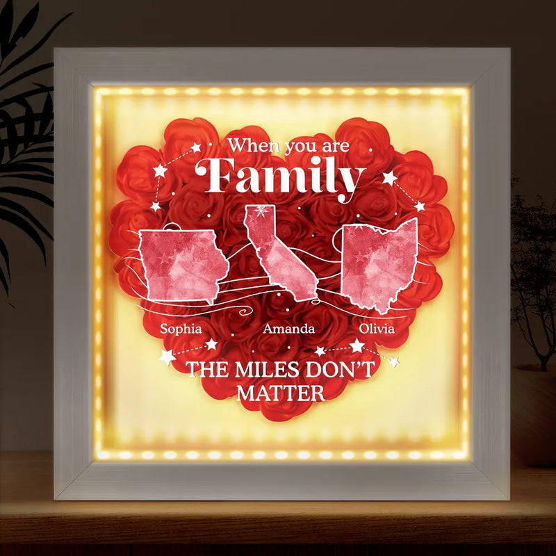 Long Distance,Gift For Mother,Mom,Children - Long Distance State The Miles Don't Matte - Personalized LED Light Flower Shadow Box