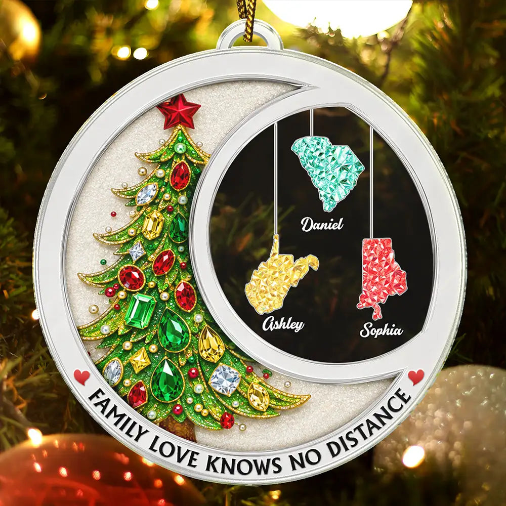 Long Distance Family Love Knows No Distance Crystal Effect - Personalized Custom Shaped Acrylic Ornament