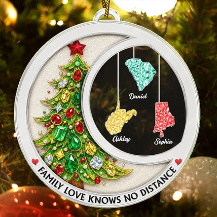 Long Distance Family Love Knows No Distance Crystal Effect - Personalized Custom Shaped Acrylic Ornament