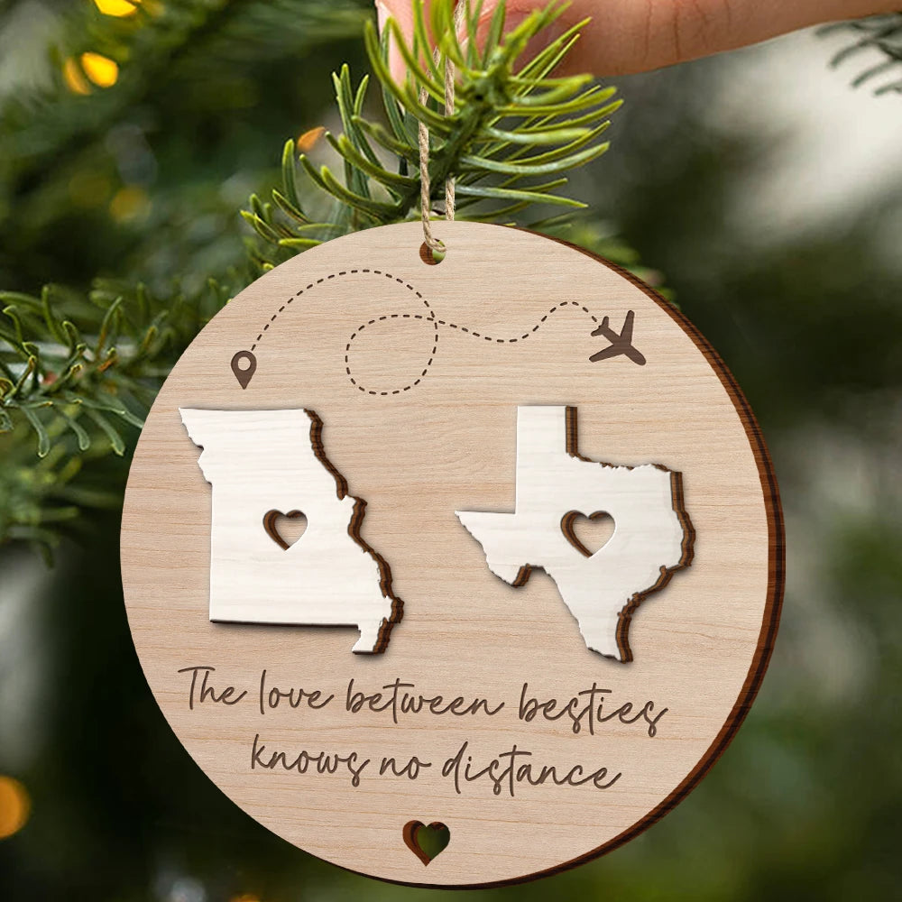 Christmas,Long Distance,Family,Happy - Long Distance Relationship Always Under The Same Sky - Personalized 2-Layered Wooden Ornament