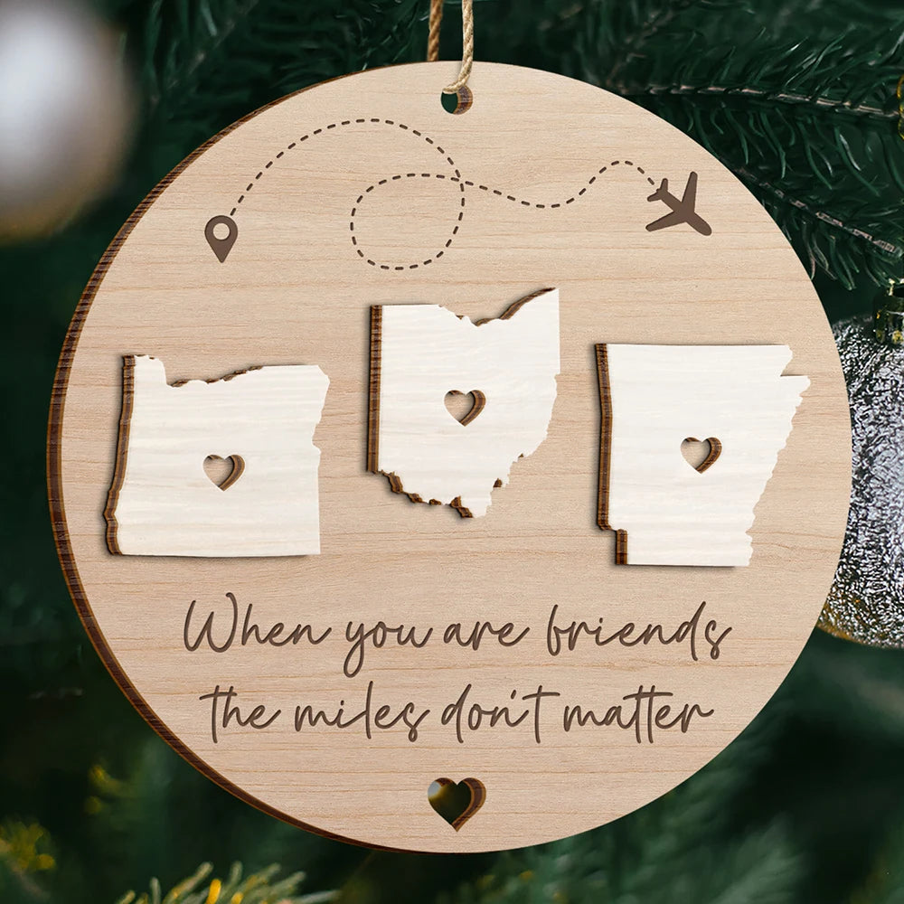 Christmas,Long Distance,Family,Happy - Long Distance Relationship Always Under The Same Sky - Personalized 2-Layered Wooden Ornament