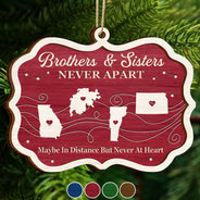 Gift For Sibling,Gift For Brothers,Gift For Sisters,Christmas,Love,Long Distance,Top Market - Long Distance Siblings Never Apart - Personalized 2-Layered Wooden Ornament