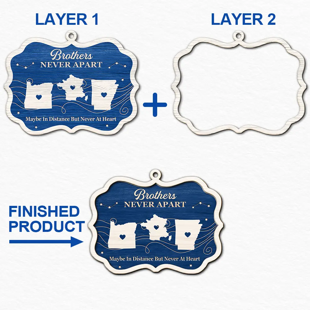 Gift For Sibling,Gift For Brothers,Gift For Sisters,Christmas,Love,Long Distance,Top Market - Long Distance Siblings Never Apart - Personalized 2-Layered Wooden Ornament