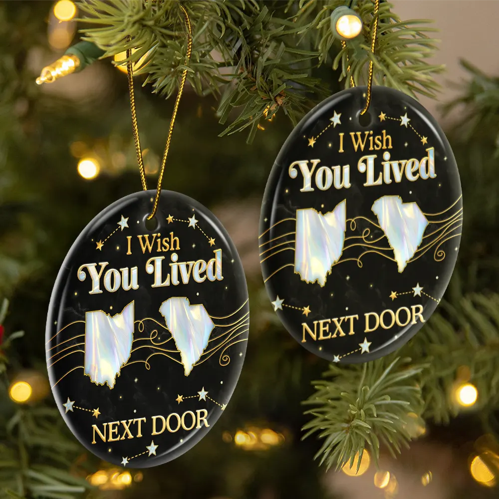 Family,Parents,Gift For Grandparents,Gift For Sibling,Gift For Sisters,Gift For Brothers,Love,Christmas,Long Distance - Long Distance The Miles Don't Matter 3D Nacre Effect - Personalized Circle Ceramic Ornament