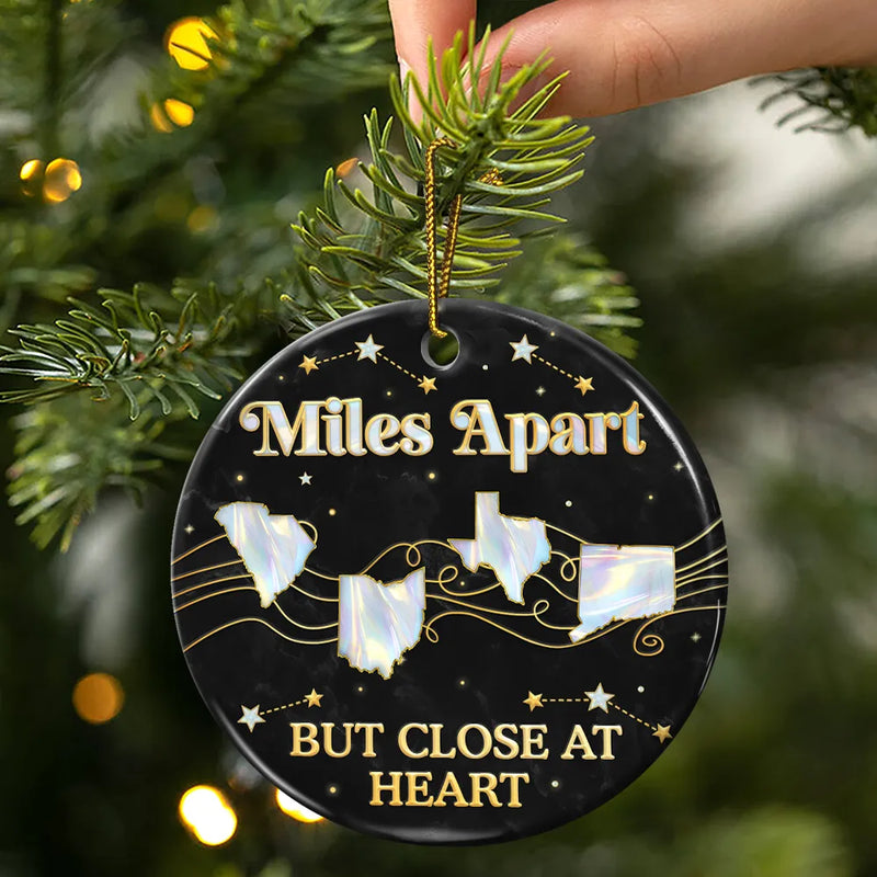 Family,Parents,Gift For Grandparents,Gift For Sibling,Gift For Sisters,Gift For Brothers,Love,Christmas,Long Distance - Long Distance The Miles Don't Matter 3D Nacre Effect - Personalized Circle Ceramic Ornament