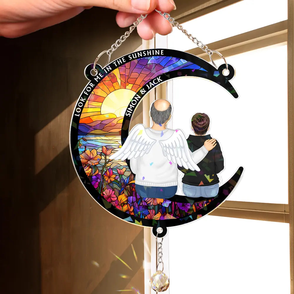 Memorial,Family,Sad - Look For Me In The Sunshine - Personalized Rainbow Suncatcher With Crystal Ball Prism