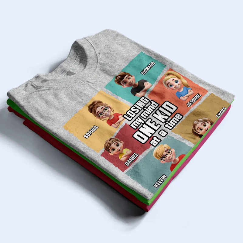 Parents,Family,Happy,Gift For Father,Grandpa - Grandkids,Gift For Grandpa,Gift For Grandma,Gift For Grandparents,Grandma - Grandkids - Losing My Mind One Kid At A Time Cartoon Story - Personalized T Shirt