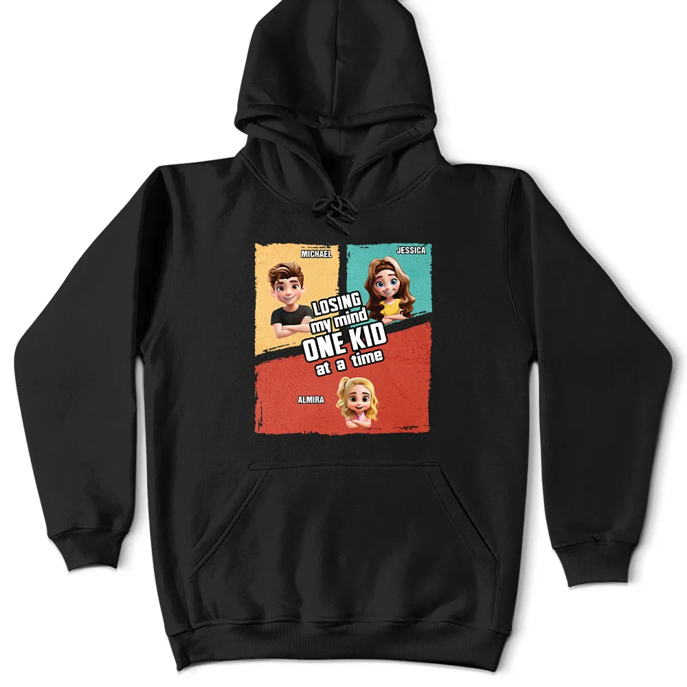 Parents,Family,Happy,Gift For Father,Grandpa - Grandkids,Gift For Grandpa,Gift For Grandma,Gift For Grandparents,Grandma - Grandkids - Losing My Mind One Kid At A Time Cartoon Story - Personalized T Shirt