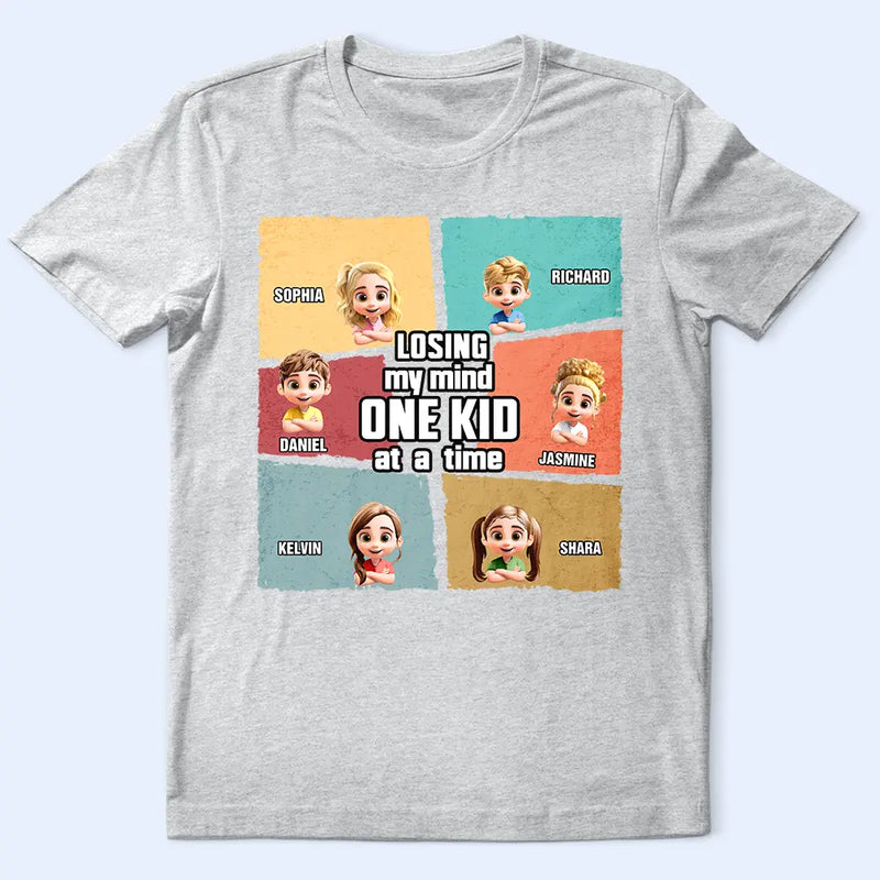 Parents,Family,Happy,Gift For Father,Grandpa - Grandkids,Gift For Grandpa,Gift For Grandma,Gift For Grandparents,Grandma - Grandkids - Losing My Mind One Kid At A Time Cartoon Story - Personalized T Shirt