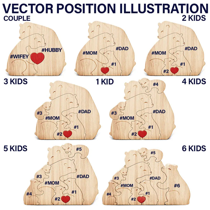 Love Bear Family - Gift For Mother, Father, Family - Personalized Custom Shaped Wooden Puzzle