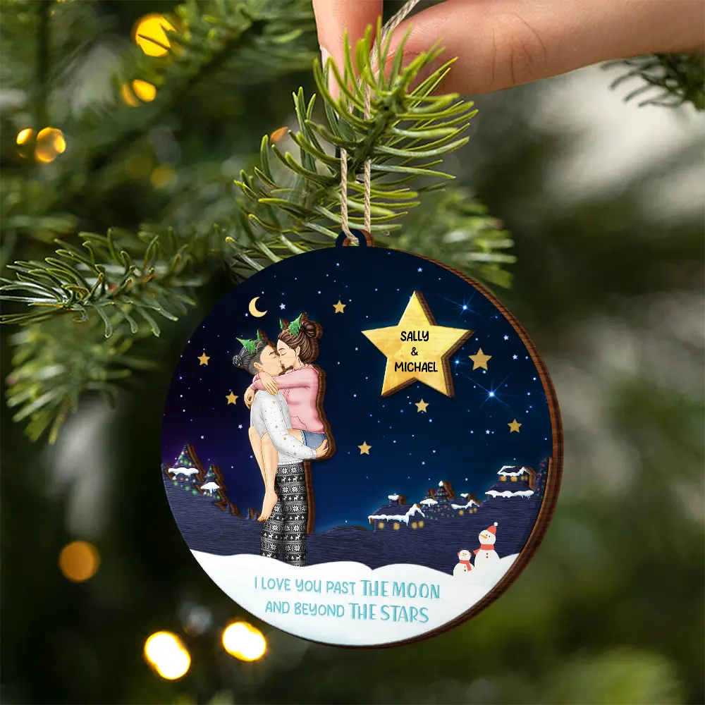 Christmas,Gift For Couples,Love - Love Beyond The Stars - Personalized 2-Layered Wooden Ornament