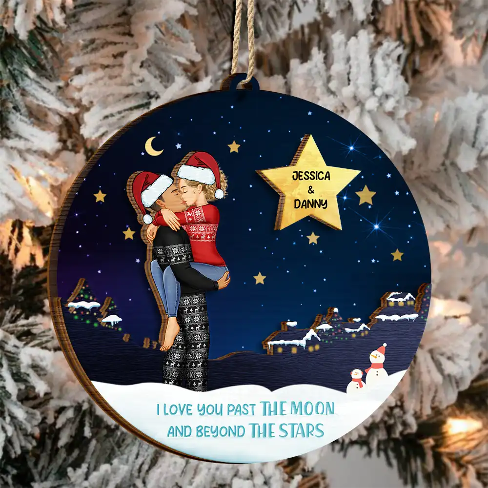 Christmas,Gift For Couples,Love - Love Beyond The Stars - Personalized 2-Layered Wooden Ornament