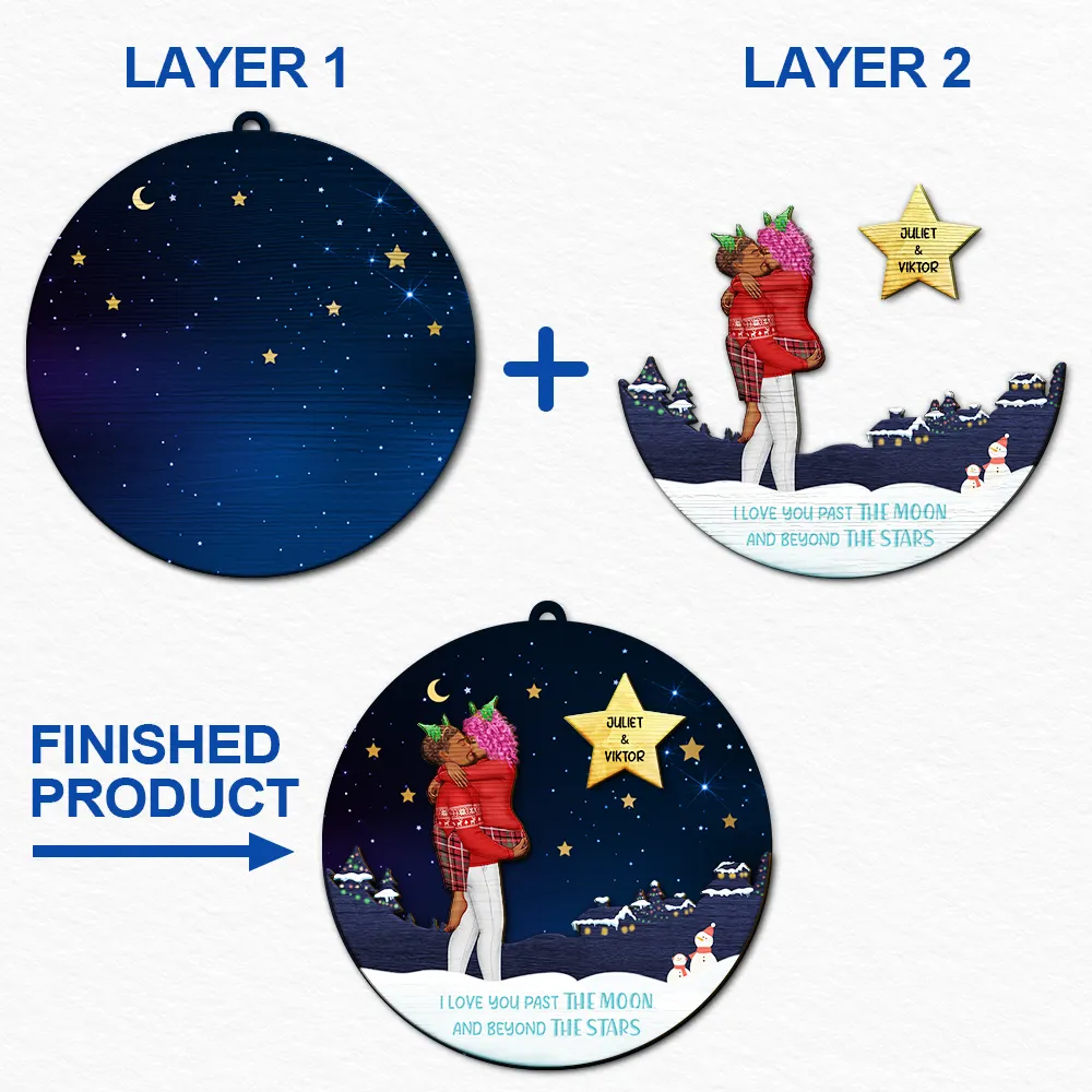 Christmas,Gift For Couples,Love - Love Beyond The Stars - Personalized 2-Layered Wooden Ornament