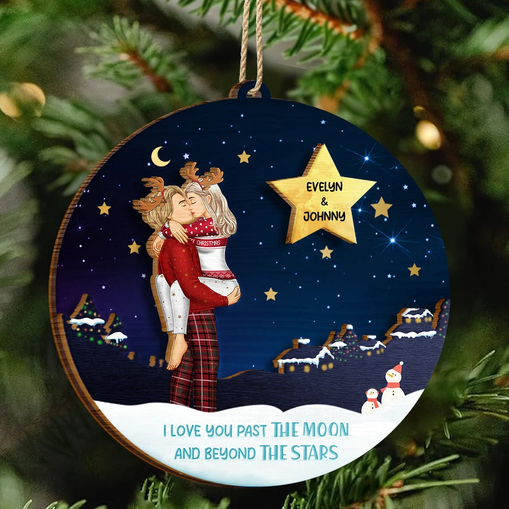 Christmas,Gift For Couples,Love - Love Beyond The Stars - Personalized 2-Layered Wooden Ornament