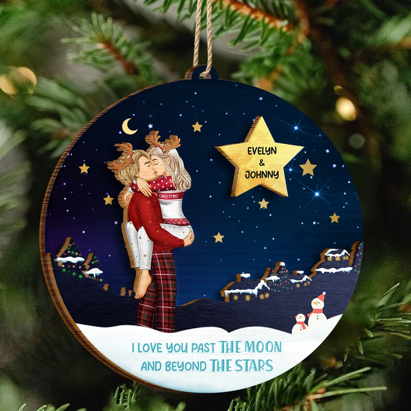 Christmas,Gift For Couples,Love - Love Beyond The Stars - Personalized 2-Layered Wooden Ornament