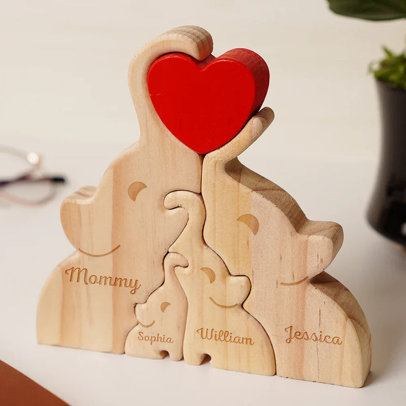 Love Elephant Family - Gift For Mother, Father, Family - Personalized Custom Shaped Wooden Puzzle