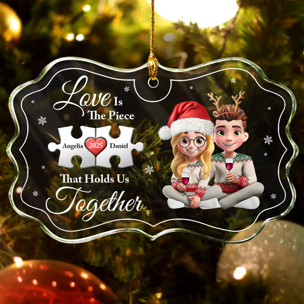 Love Is The Piece That Holds Us Together - Personalized Medallion Glass Ornament