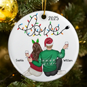 Love,Christmas,Gift For Wife,Gift For Husband,Gift For Couples,Gift For Boyfriend,Gift For Girlfriend - Love Light Christmas Couple - Personalized Circle Ceramic Ornament